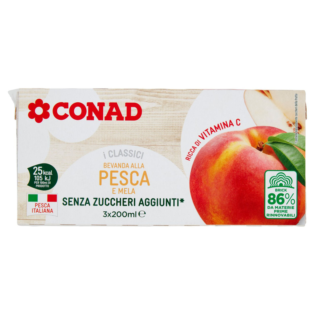 CONAD I Classici Bevanda alla Pesca e Mela Senza Zuccheri Aggiunti* 3 x 200 ml