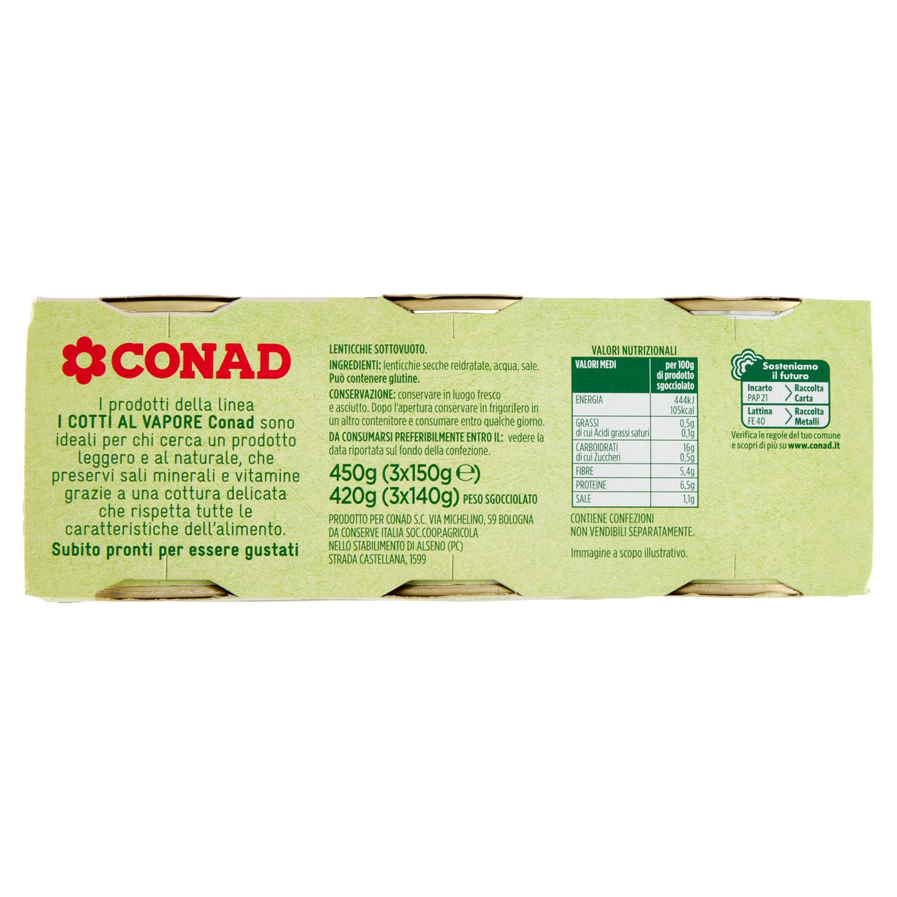 CONAD i Cotti al Vapore Lenticchie 3 x 150 g
