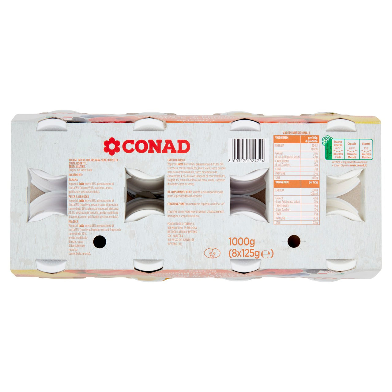 Yogurt Assortiti alla Frutta 8 x 125 g Conad