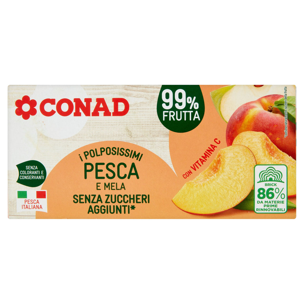 CONAD I Polposissimi Pesca e Mela Senza Zuccheri Aggiunti* 3 x 200 ml