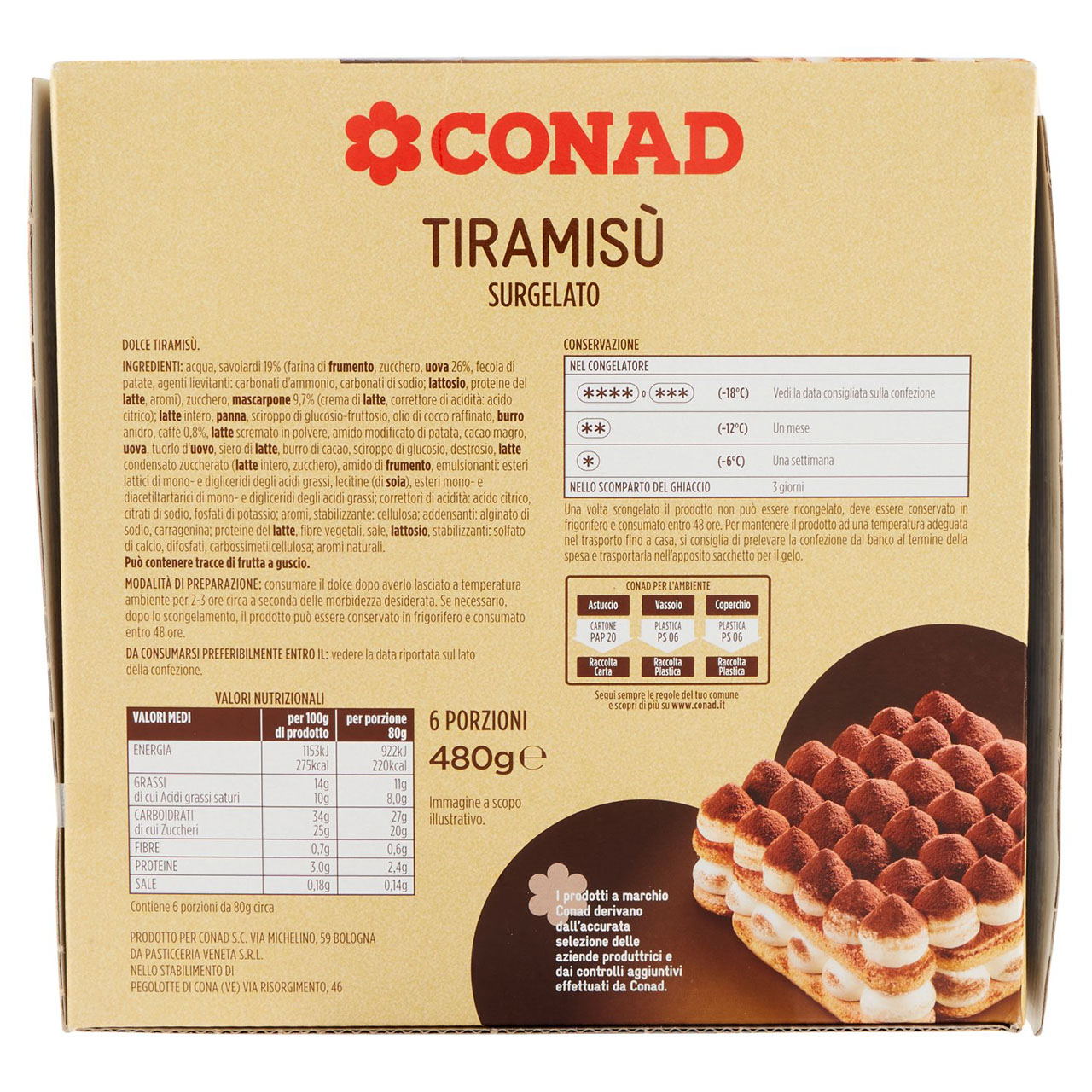 Tiramisù Surgelato 480 g Conad in vendita online