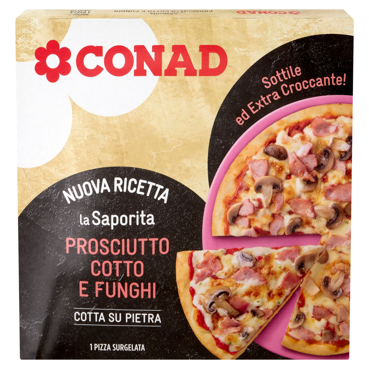 CONAD la Saporita Prosciutto Cotto e Funghi 1 Pizza Surgelata 360 g