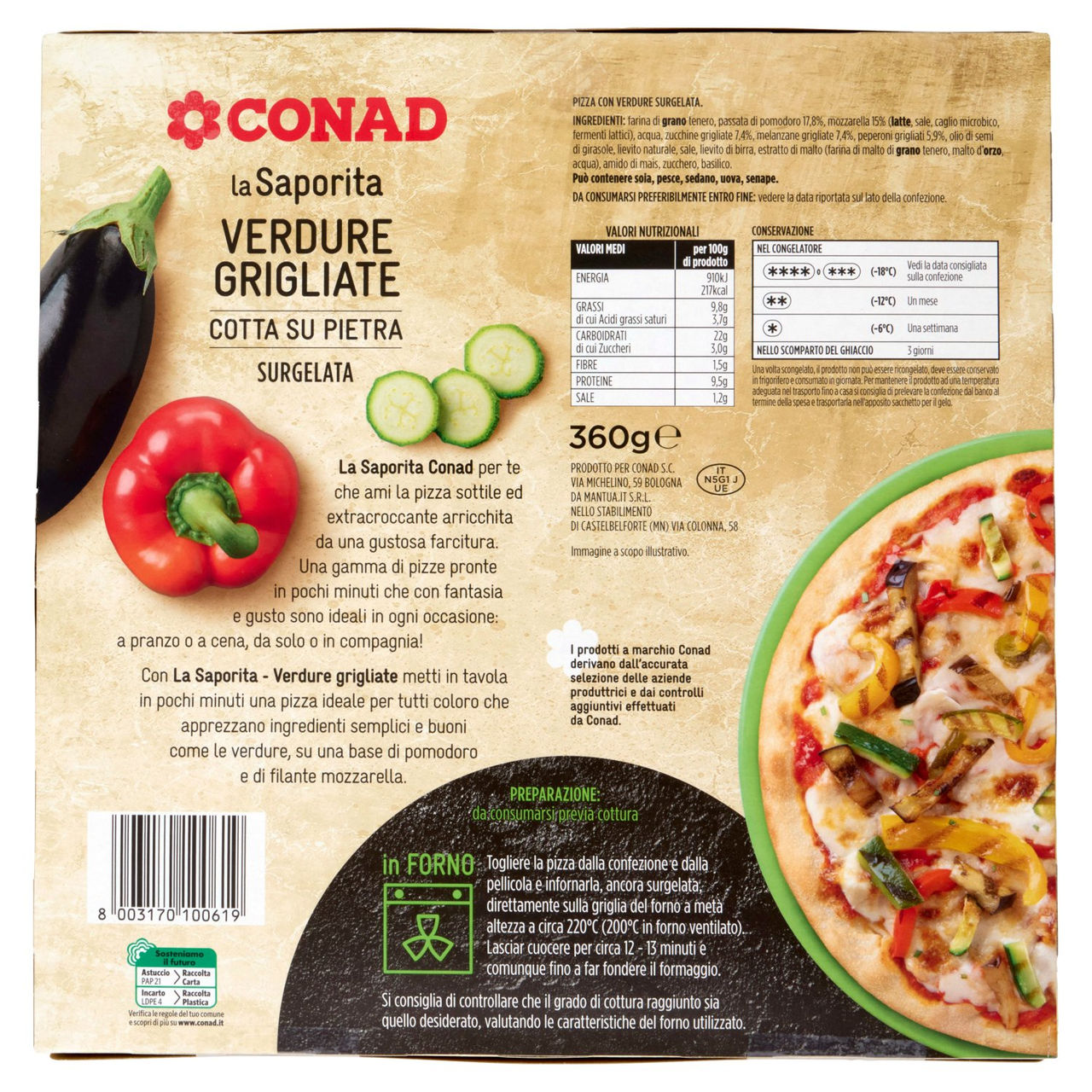 CONAD la Saporita Verdure Grigliate 1 Pizza Surgelata 360 g