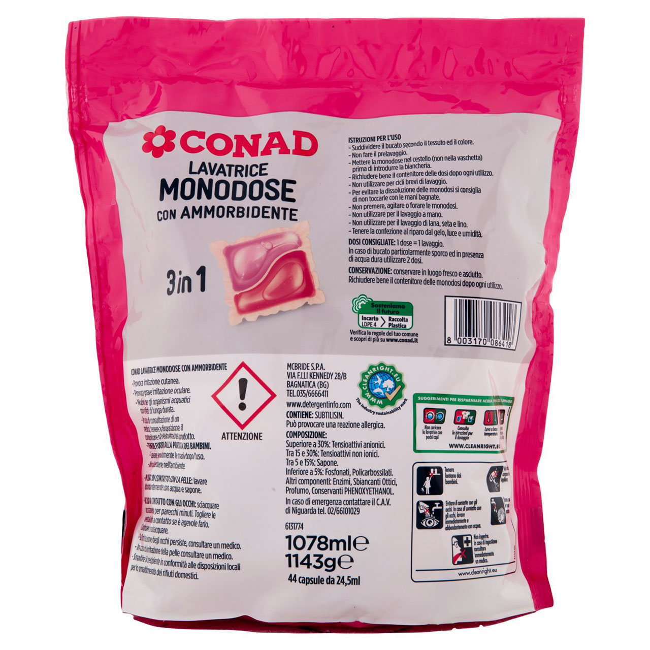 Lavatrice Monodose con Ammorbidente 3 in 1 Conad