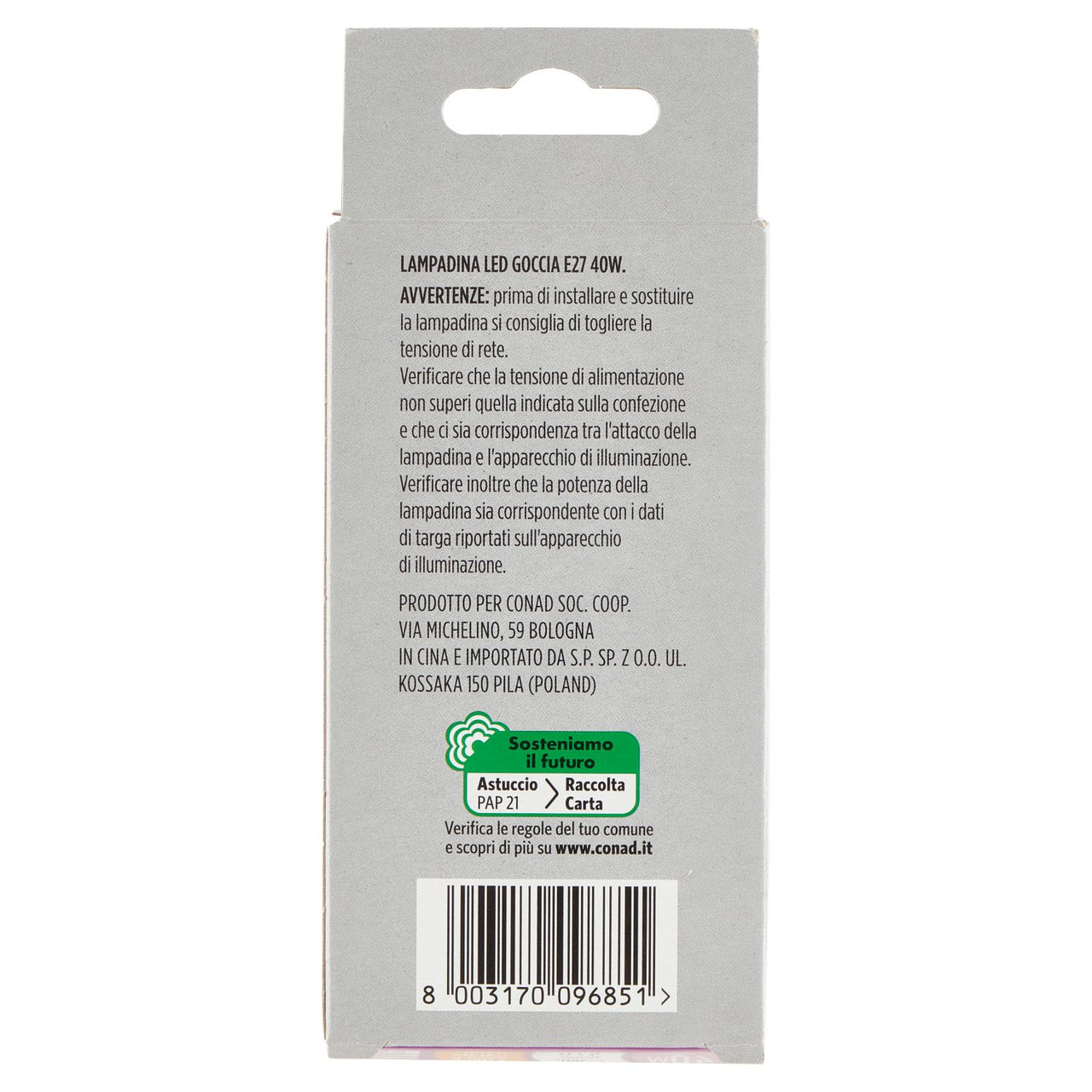 CONAD Led 4,9W 470 Lumen E27 Luce Calda