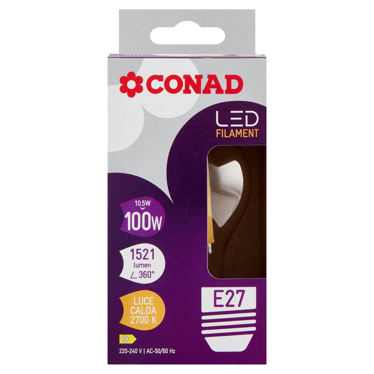 CONAD Led Filament 10.5W 1521 Lumen E27 Luce Calda