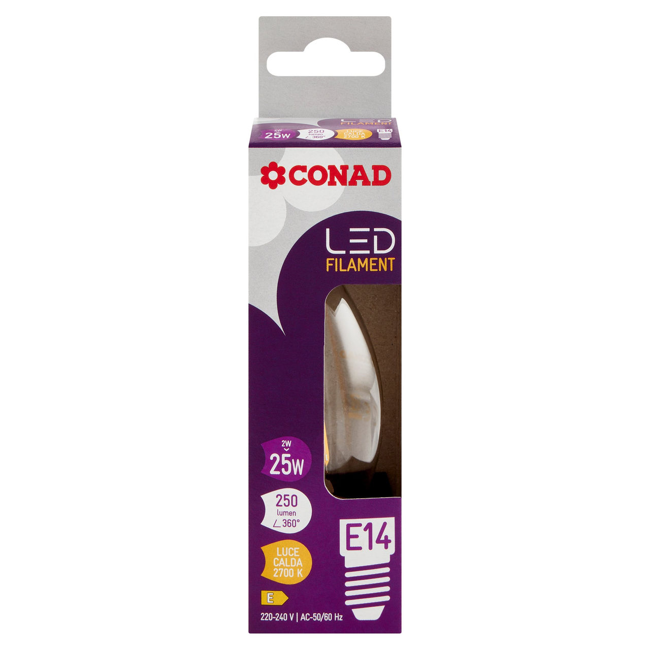 CONAD Led Filament 25W 250 Lumen E14 Luce Calda