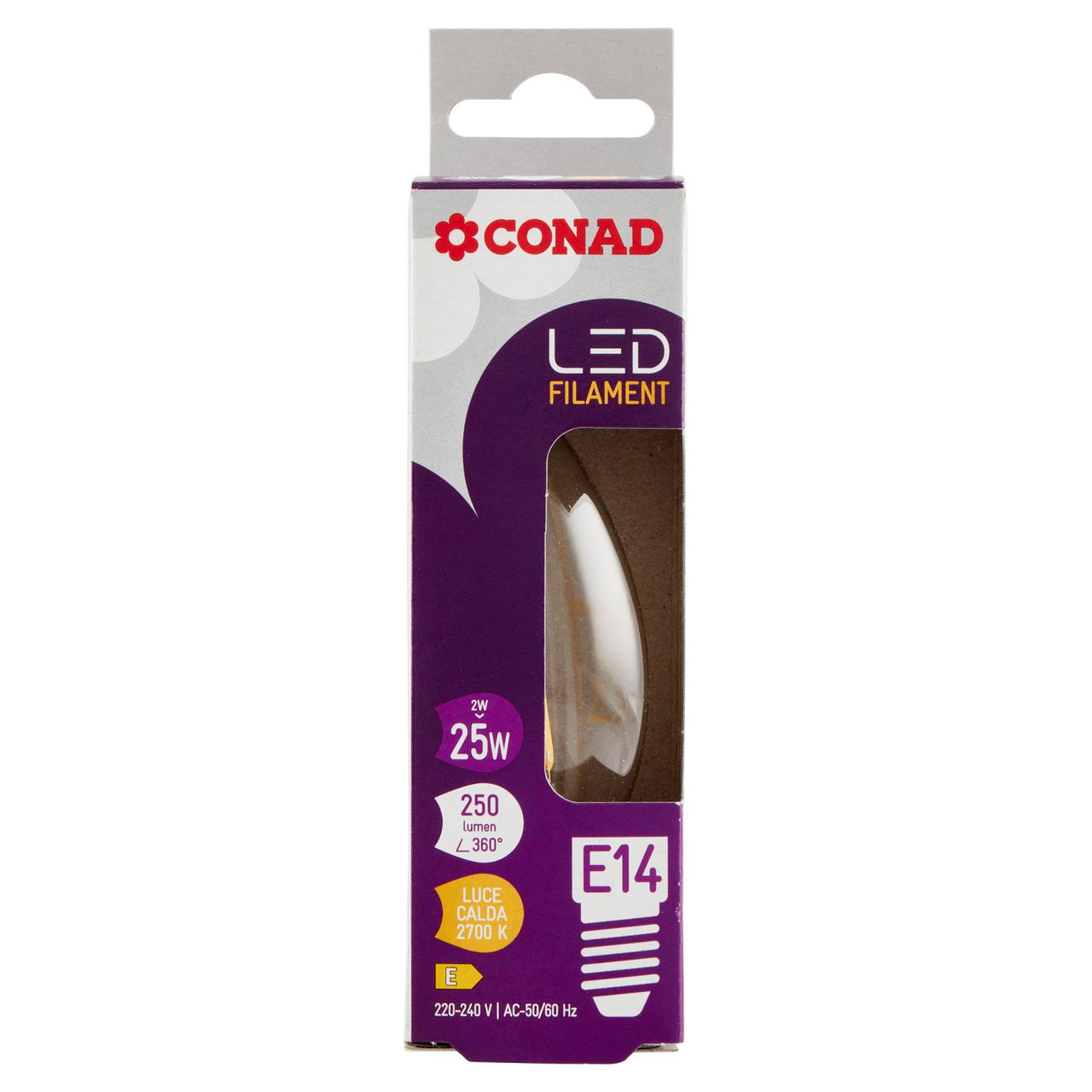 CONAD Led Filament 25W 250 Lumen E14 Luce Calda