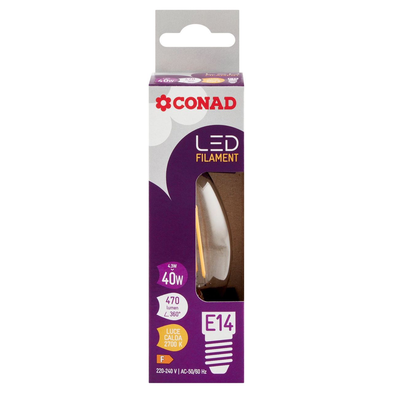 CONAD Led Filament 4.3W 470 Lumen E14 Luce Calda