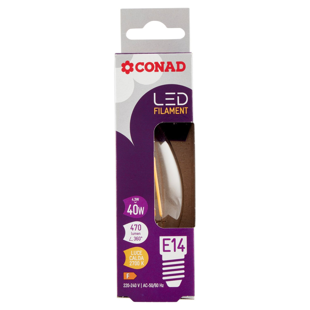 CONAD Led Filament 4.3W 470 Lumen E14 Luce Calda