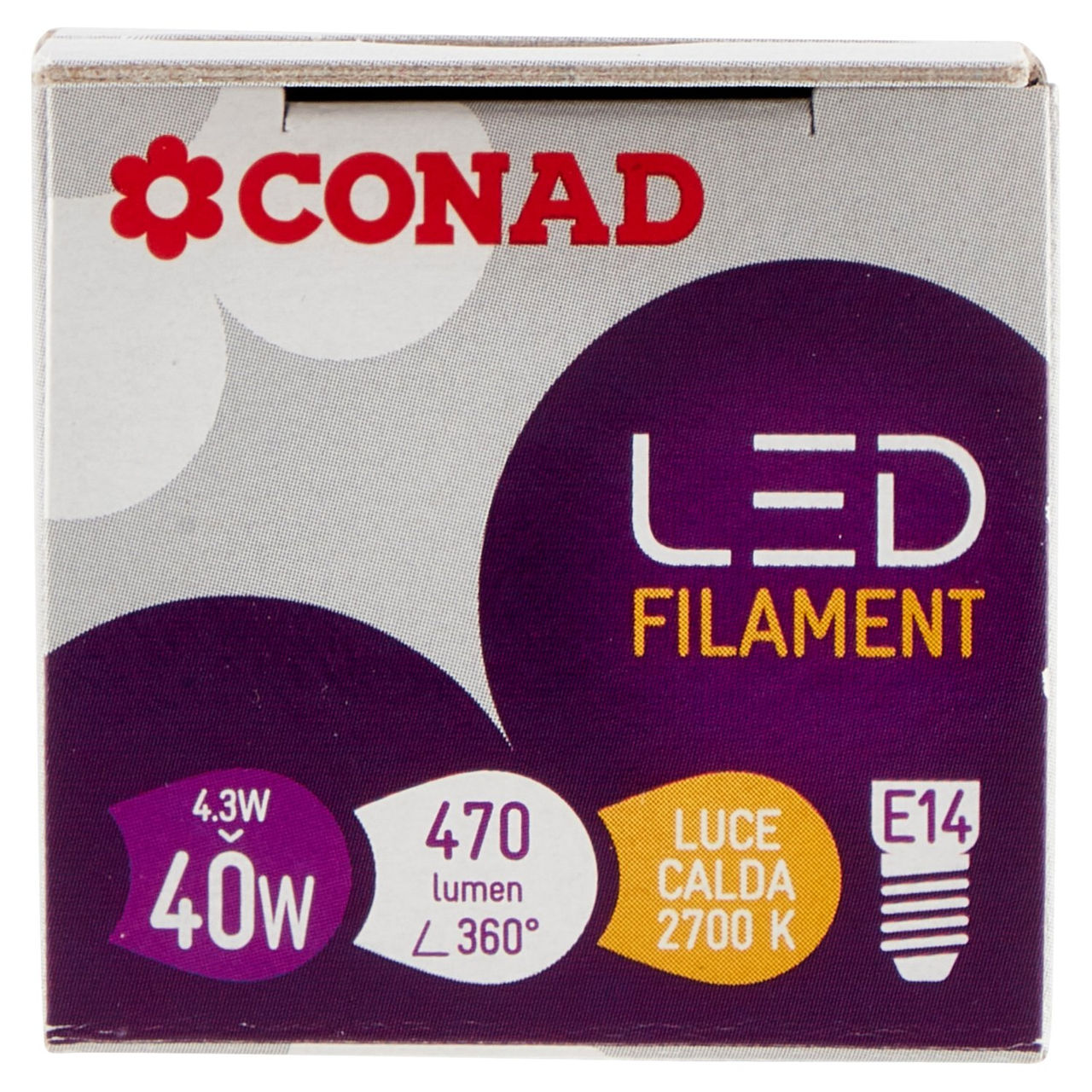 CONAD Led Filament 4.3W 470 Lumen E14 Luce Calda