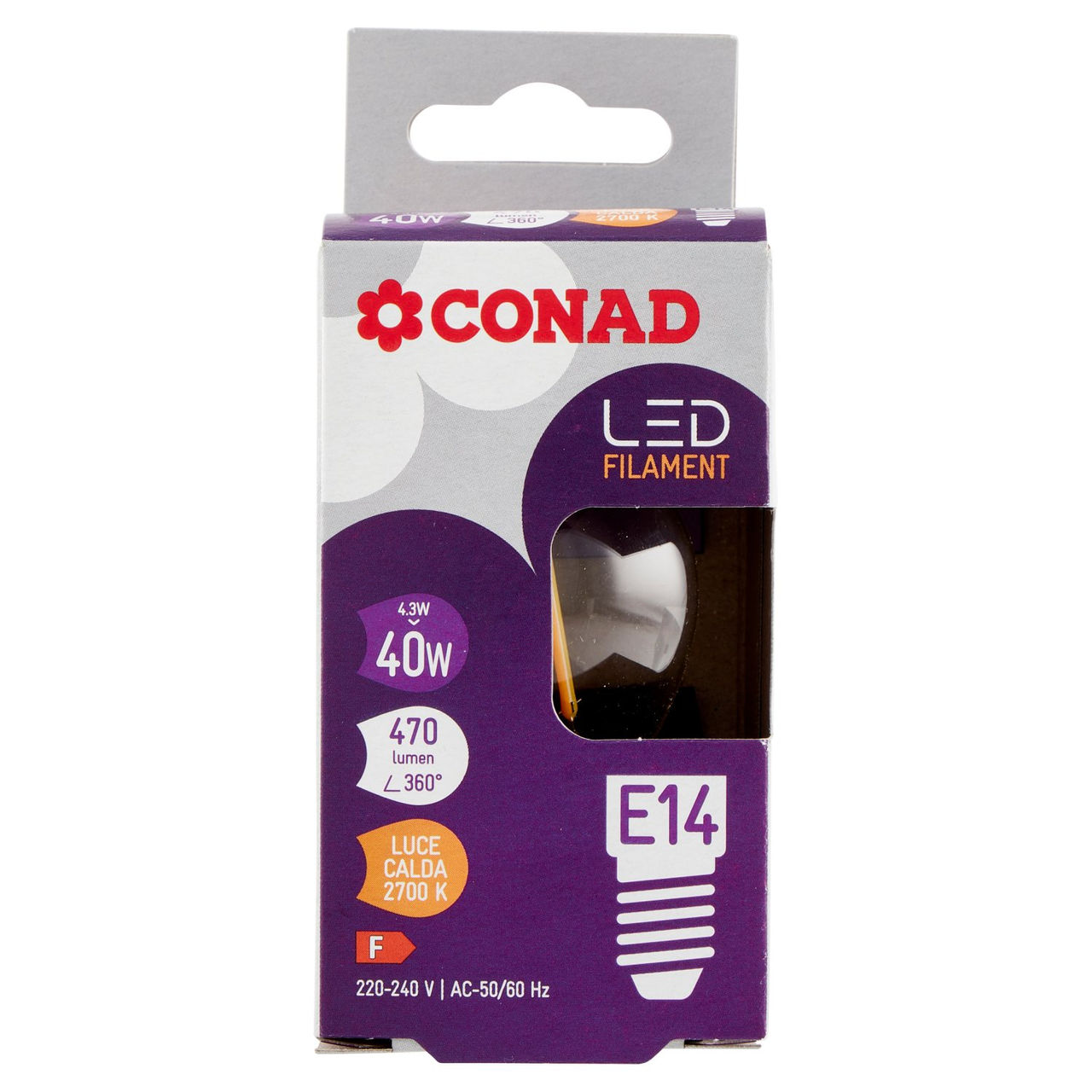 CONAD Led Filament 4.3W 470 Lumen E14 Luce Calda