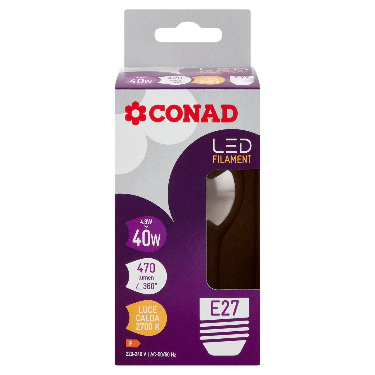 CONAD Led Filament 4.3W 470 Lumen E27 Luce Calda