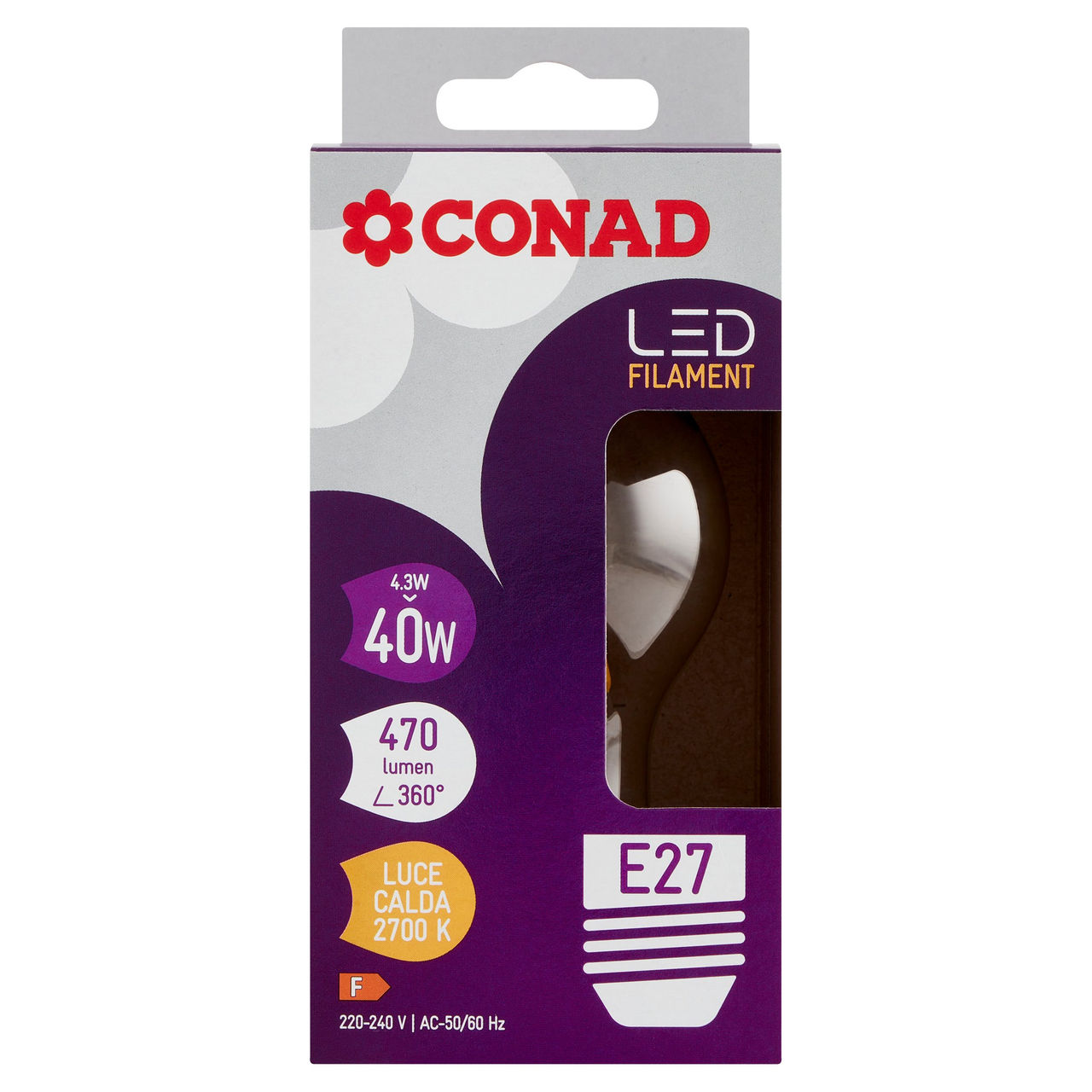 CONAD Led Filament 4.3W 470 Lumen E27 Luce Calda