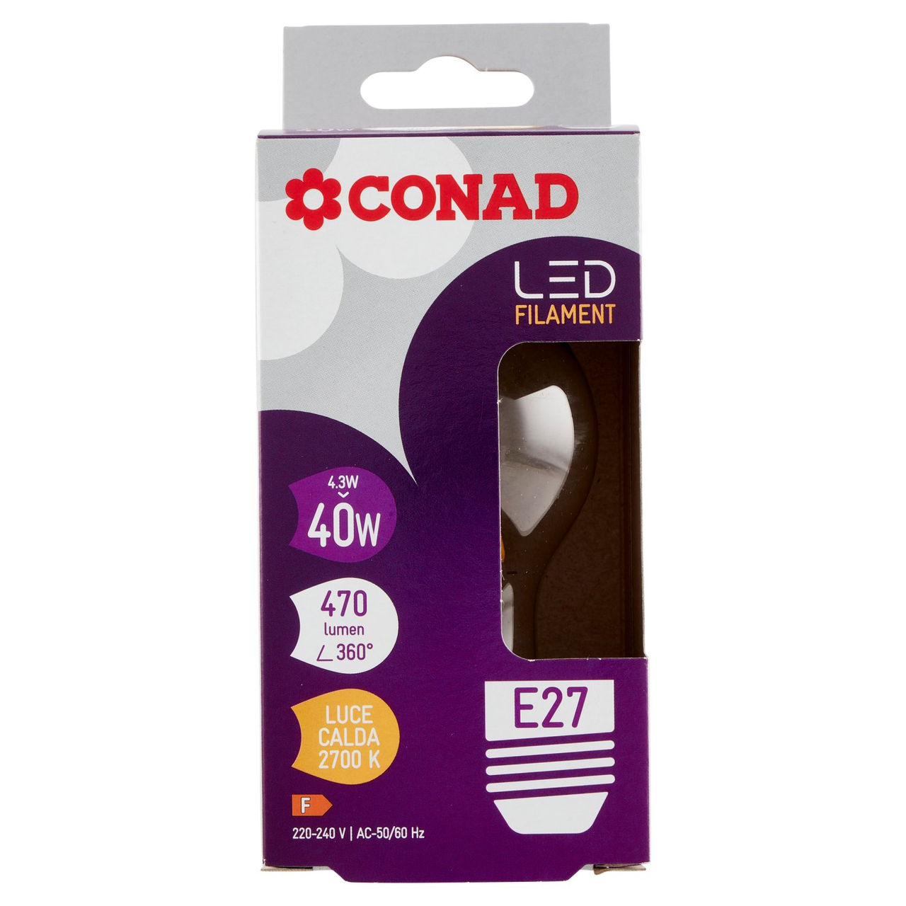 CONAD Led Filament 4.3W 470 Lumen E27 Luce Calda