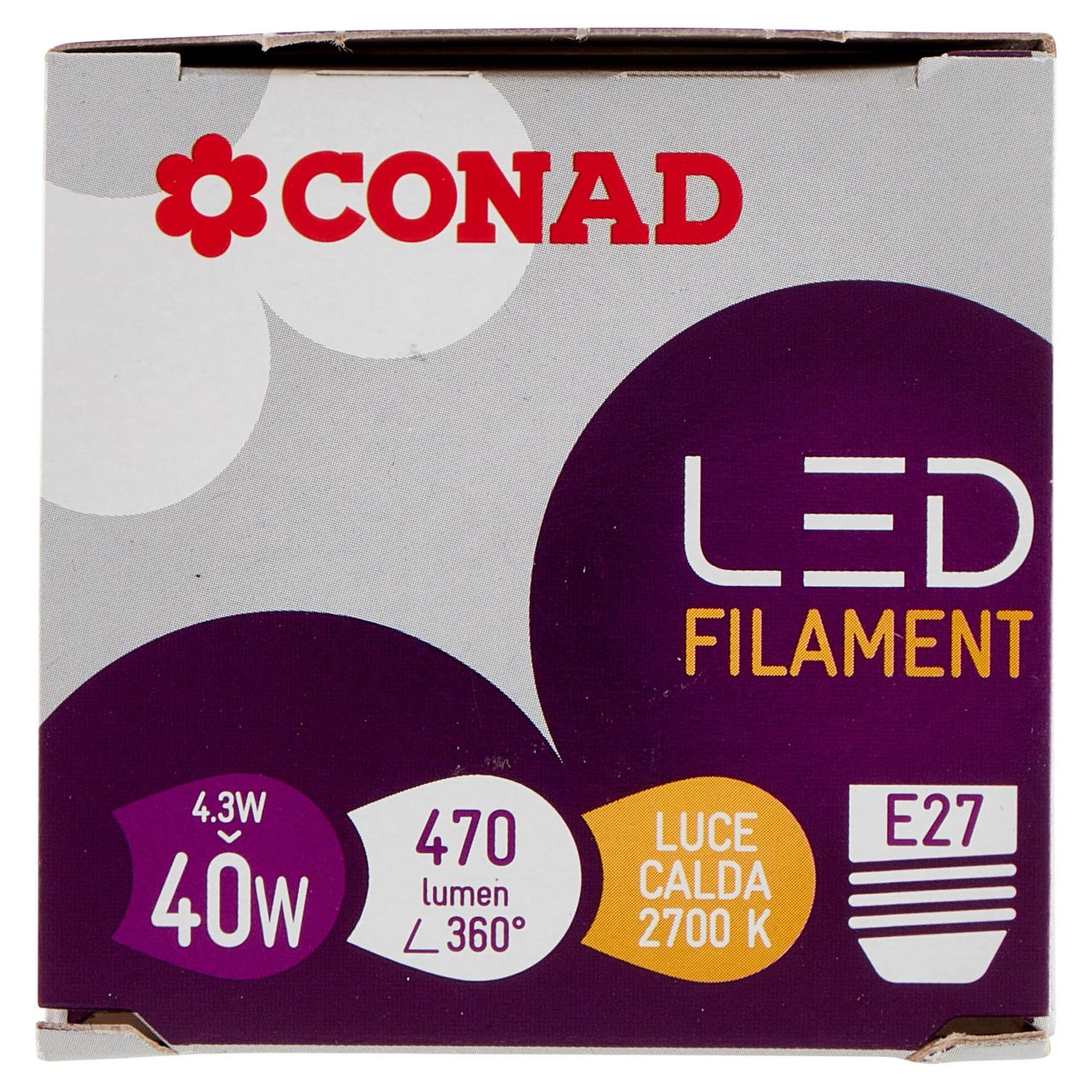 CONAD Led Filament 4.3W 470 Lumen E27 Luce Calda