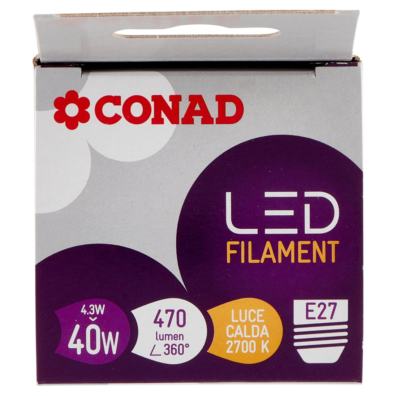 CONAD Led Filament 4.3W 470 Lumen E27 Luce Calda