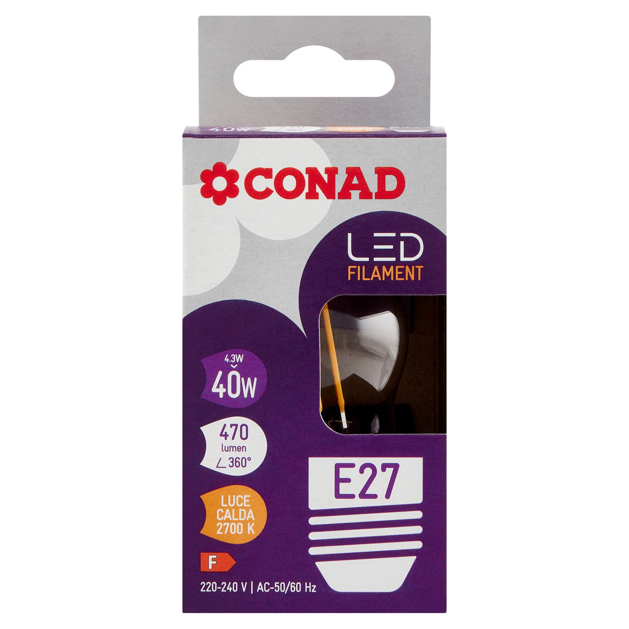 CONAD Led Filament 4.3W 470 Lumen E27 Luce Calda