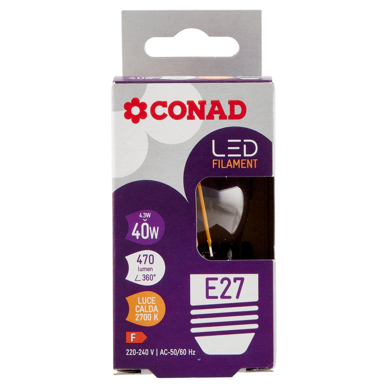 CONAD Led Filament 4.3W 470 Lumen E27 Luce Calda