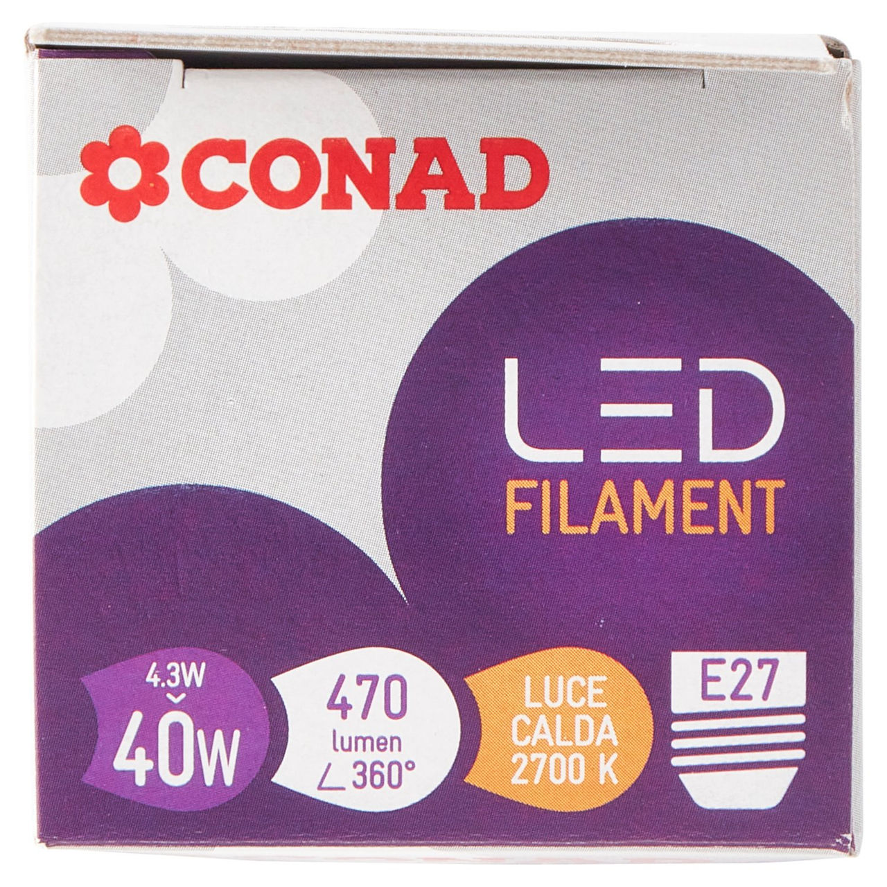 CONAD Led Filament 4.3W 470 Lumen E27 Luce Calda