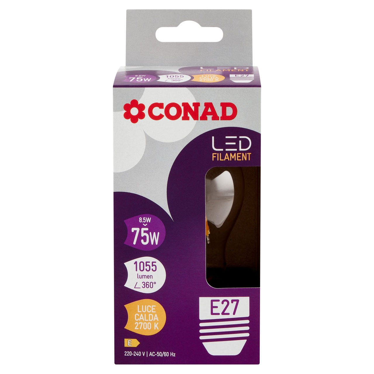 CONAD Led Filament 8.5W 1055 Lumen E27 Luce Calda