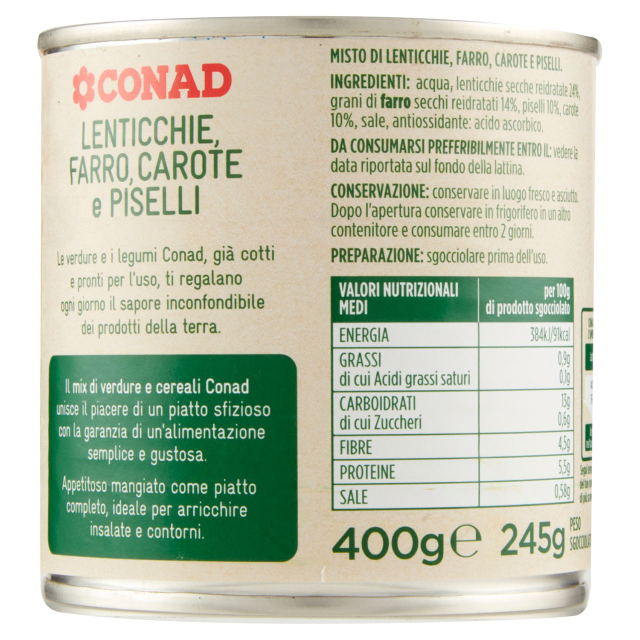 Lenticchie, Farro, Carote e Piselli 400 g Conad