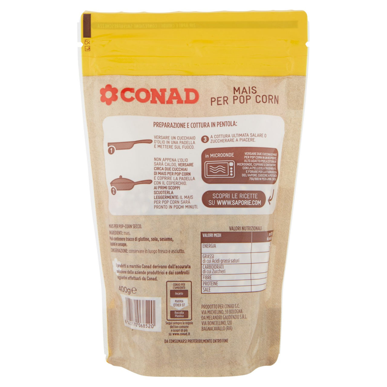 Mais per Pop Corn 400 g Conad in vendita online