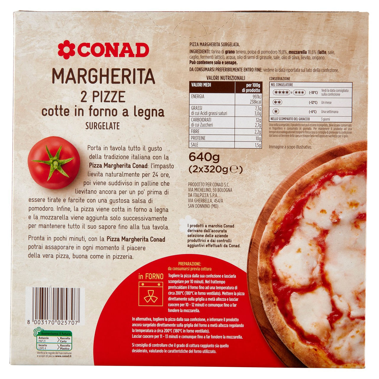 Pizza Surgelata Margherita 640 g Conad online