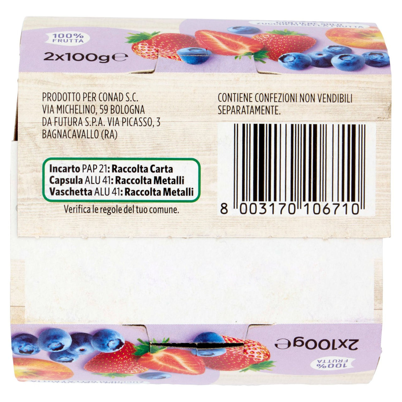 CONAD Mela, Fragola e Mirtillo 2 x 100 g