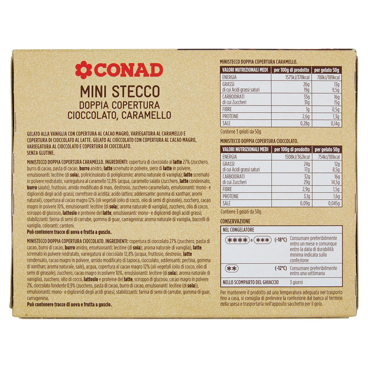 CONAD Mini Stecco Doppia Copertura Cioccolato Caramello 6 pezzi 300 g