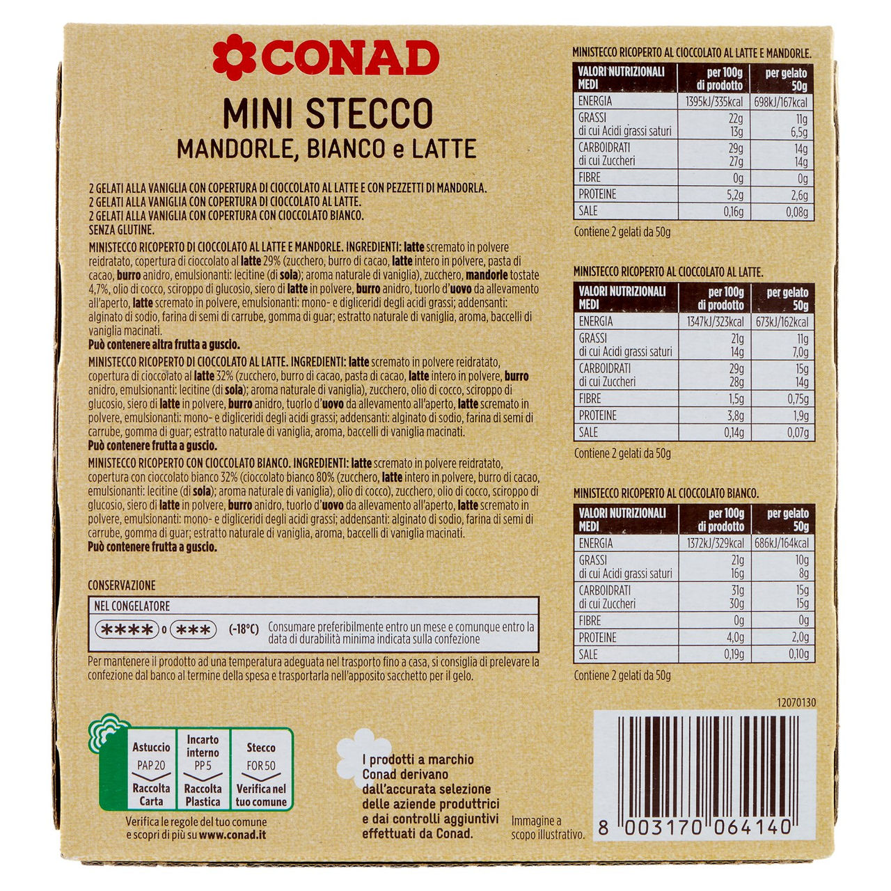 Mini Stecco Mandorle, Bianco e Latte Conad online