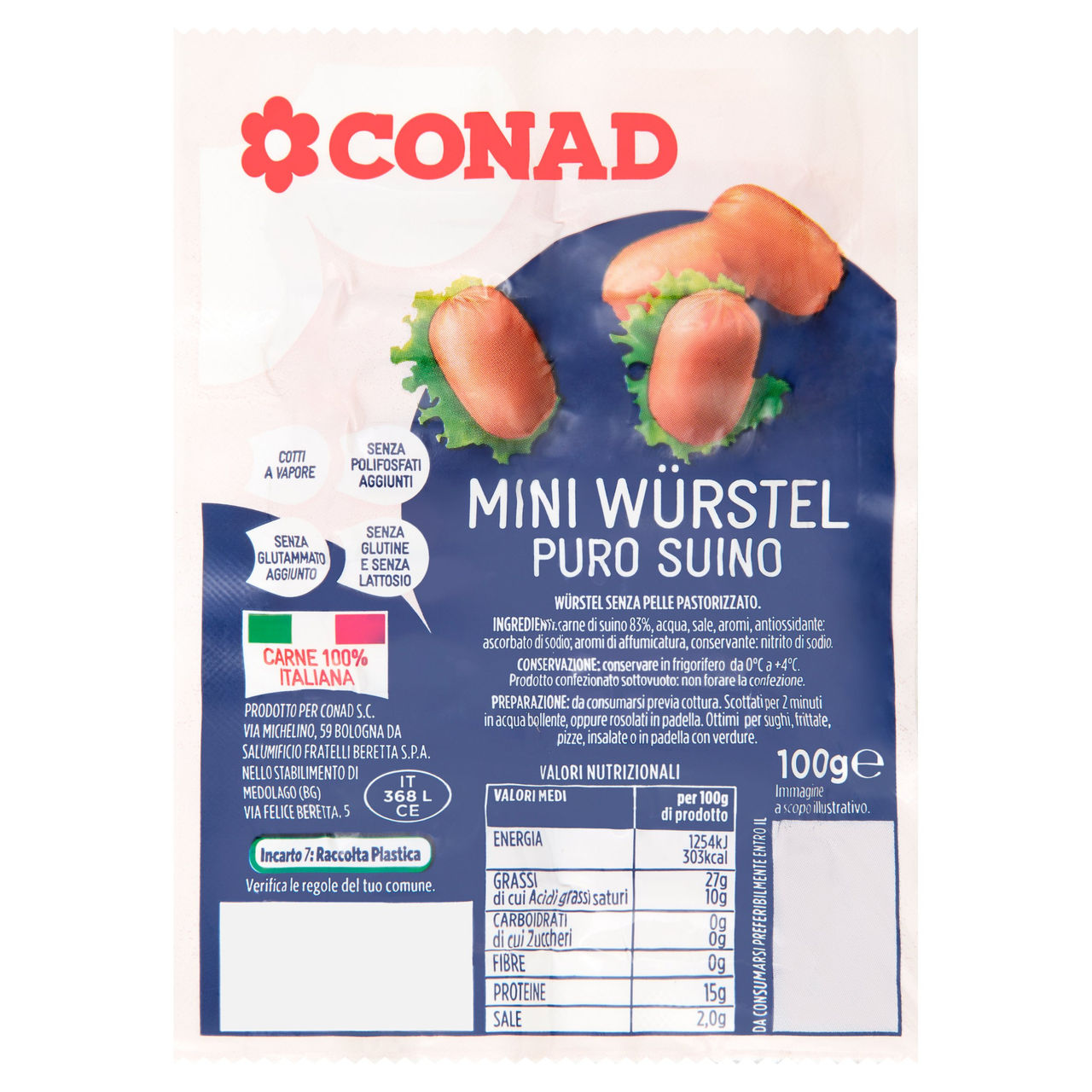 CONAD Mini Würstel Puro Suino 100 g