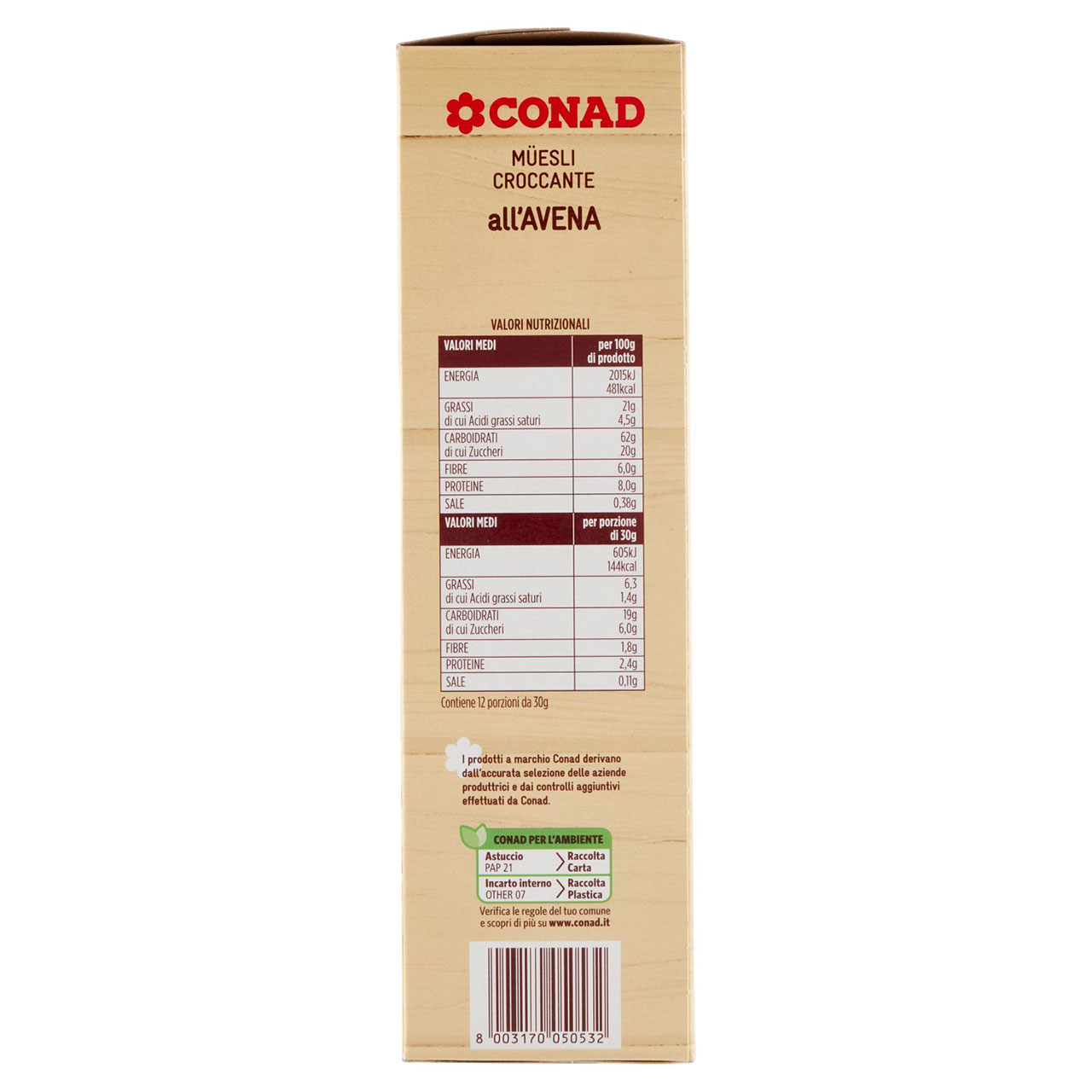 Müesli Croccante Avena 375 g Conad online