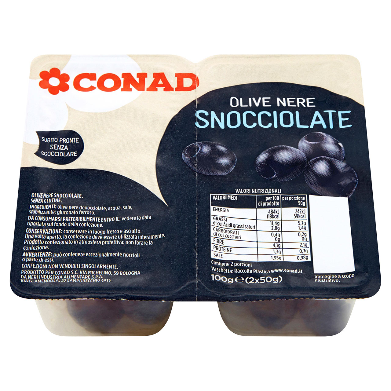 Olive Nere Snocciolate 2 x 50 g Conad