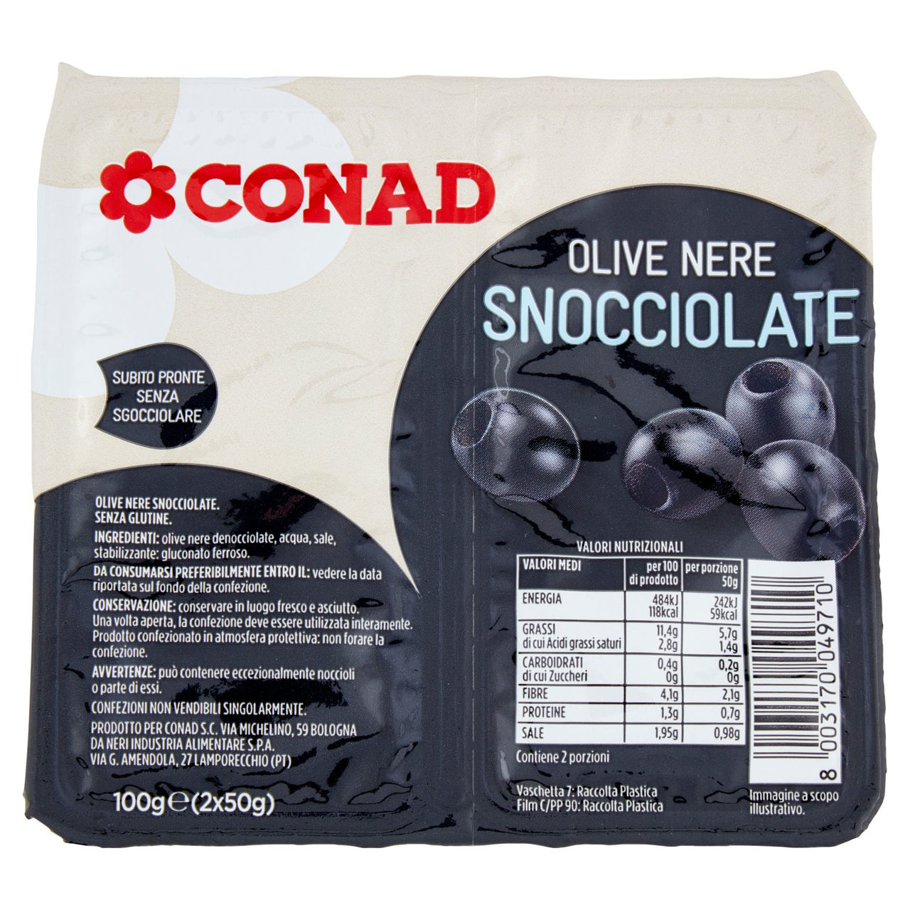 Olive Nere Snocciolate 2 x 50 g Conad