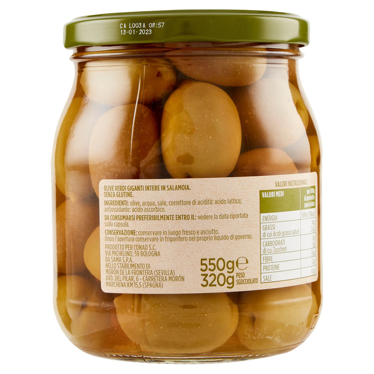 Olive Verdi Intere Giganti in Salamoia 550 g Conad