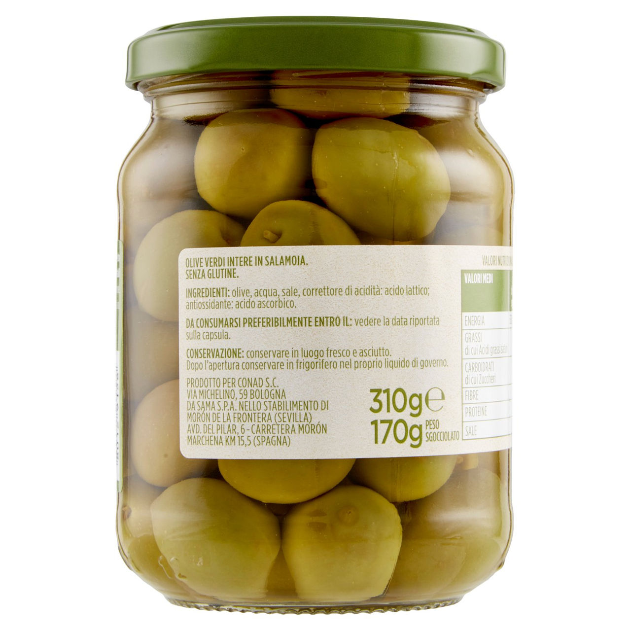 Olive Verdi Intere in Salamoia 310 g Conad