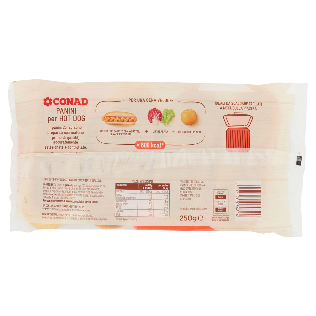 Panini per Hot Dog 4 x 62,5 g Conad