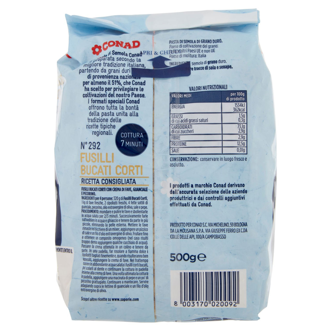Pasta di Semola Fusilli Bucati Corti Conad