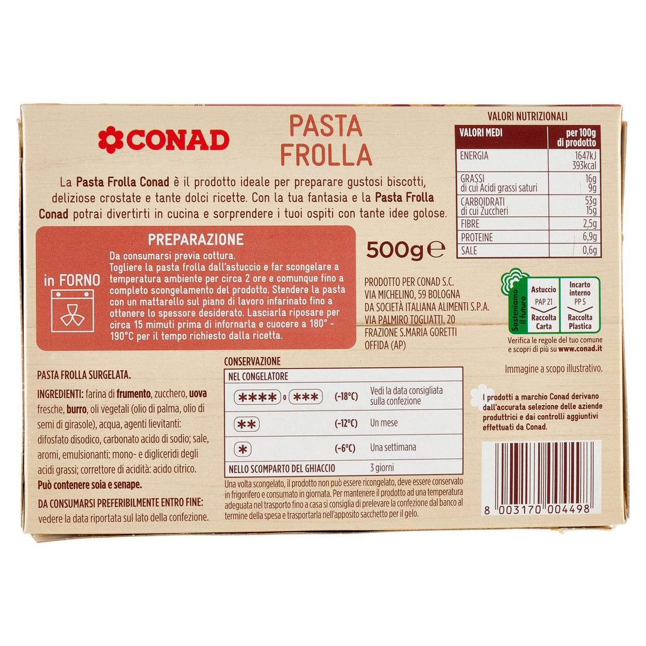 Pasta Frolla surgelata 500 g Conad