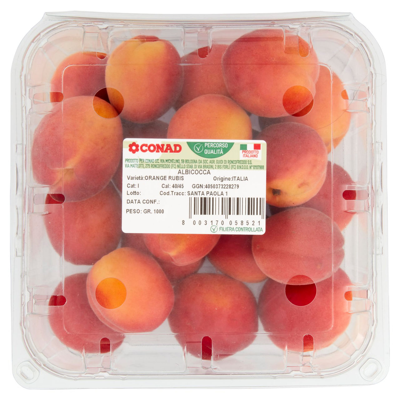 CONAD Percorso Qualità Albicocca Orange Rubis Italia Cal: 40/45 1000 g