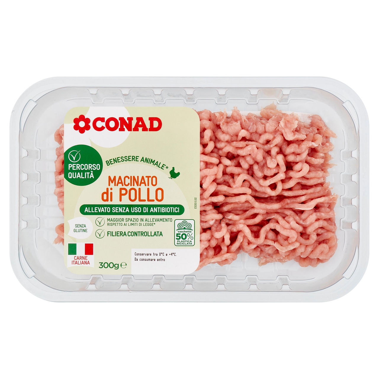 CONAD Percorso Qualità Allevato Senza Uso di Antibiotici Macinato di Pollo 300 g