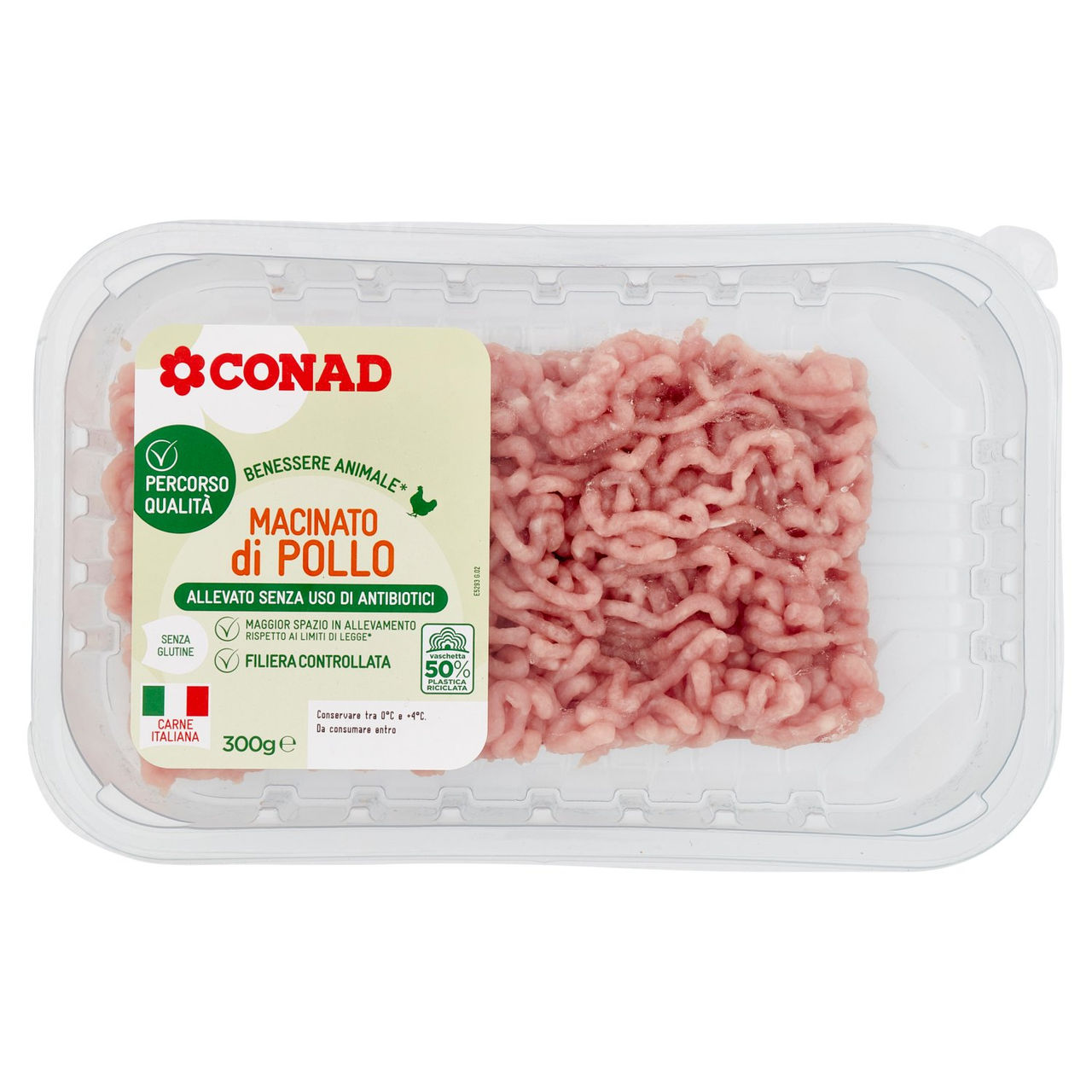 CONAD Percorso Qualità Allevato Senza Uso di Antibiotici Macinato di Pollo 300 g