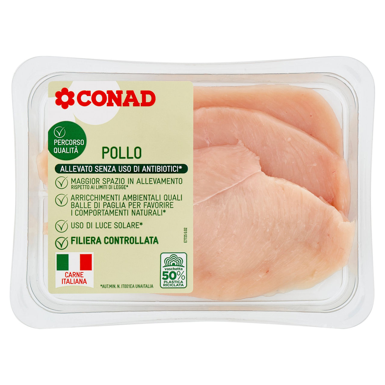 CONAD Percorso Qualità Allevato Senza Uso di Antibiotici Petto di Pollo a Fette 0,250 kg