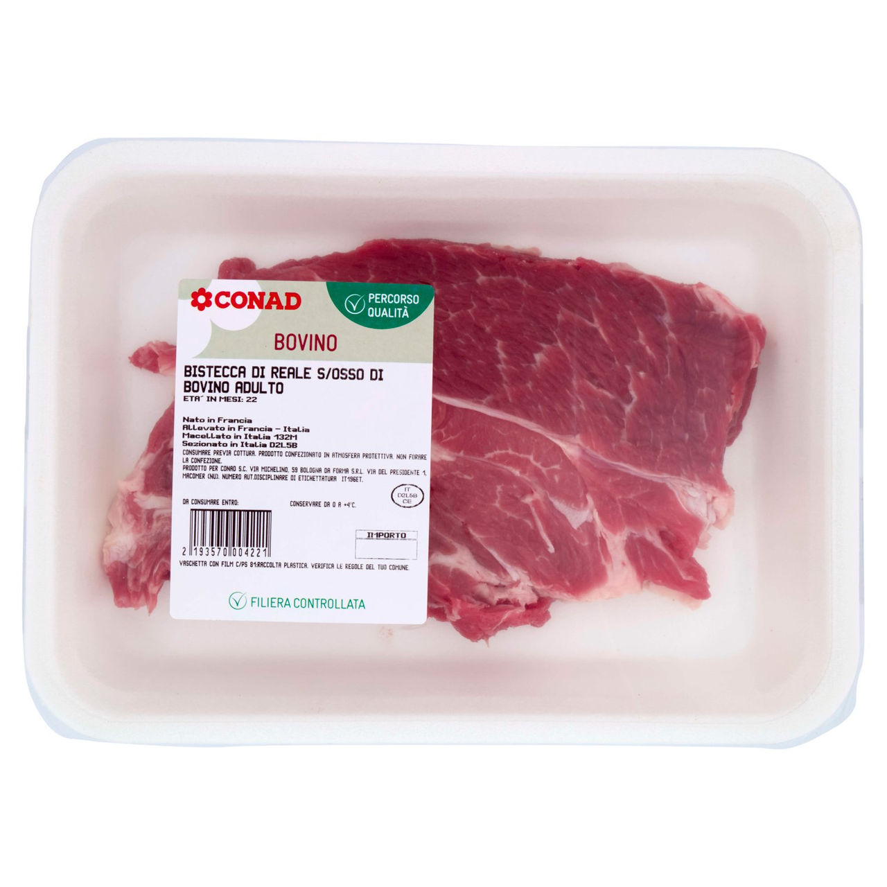 CONAD Percorso Qualità Bistecca di Reale S/Osso di Bovino Adulto