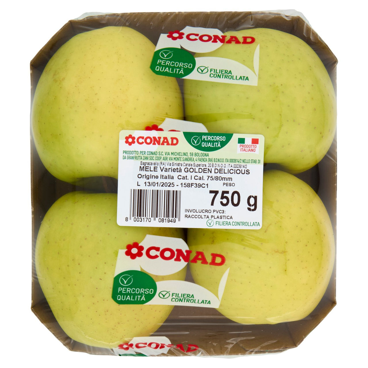 CONAD Percorso Qualità Mele Golden Delicious Italia Cal. 75/80 750 g