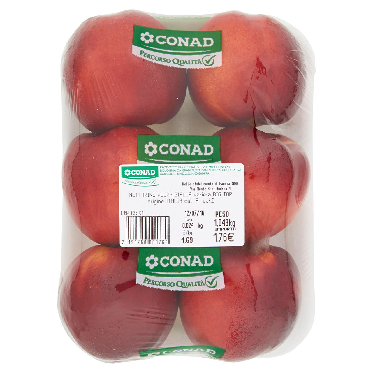 CONAD PERCORSO QUALITÀ Nettarine polpa gialla varietà Big Top Italia cal. AA