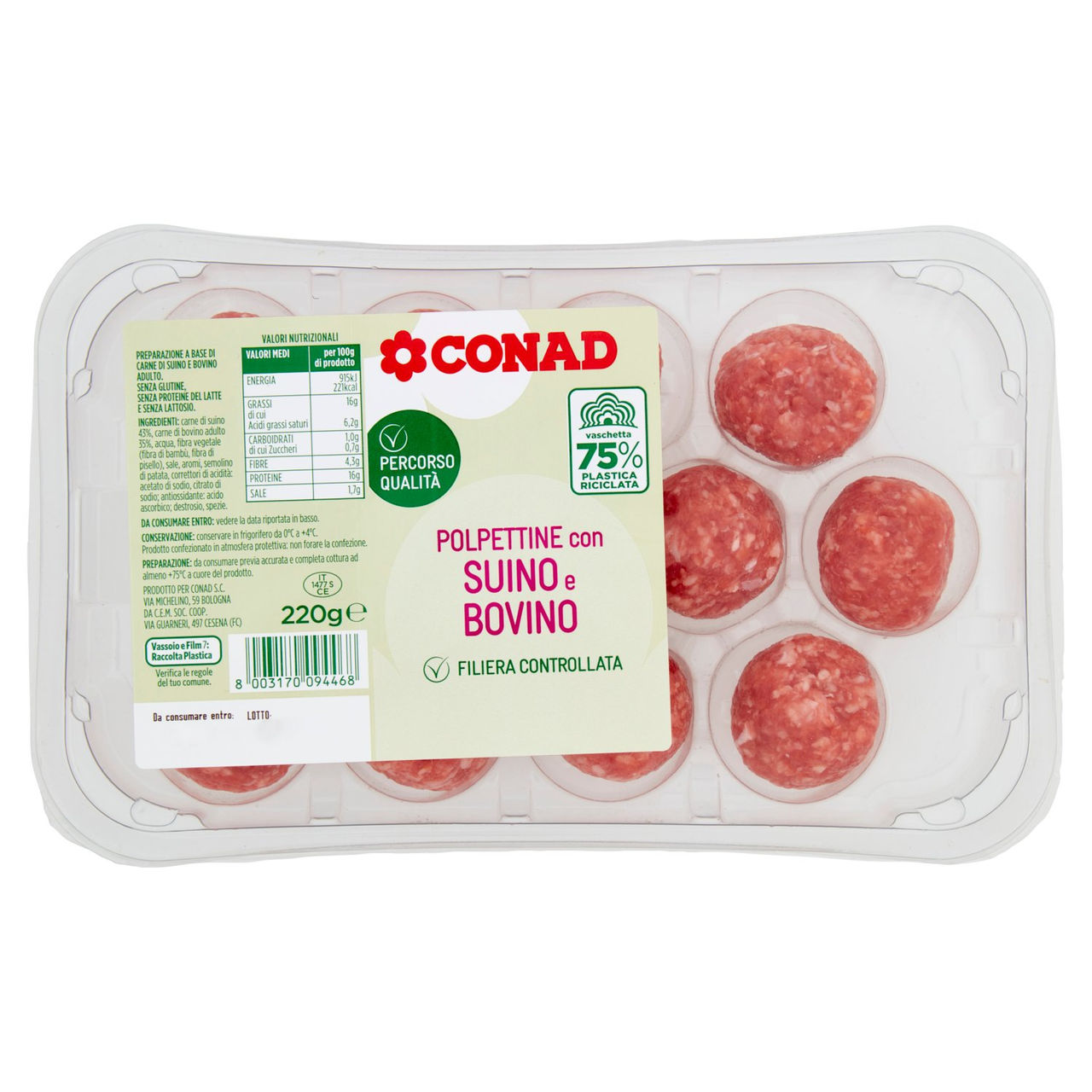 CONAD Percorso Qualità Polpettine con Suino e Bovino 220 g