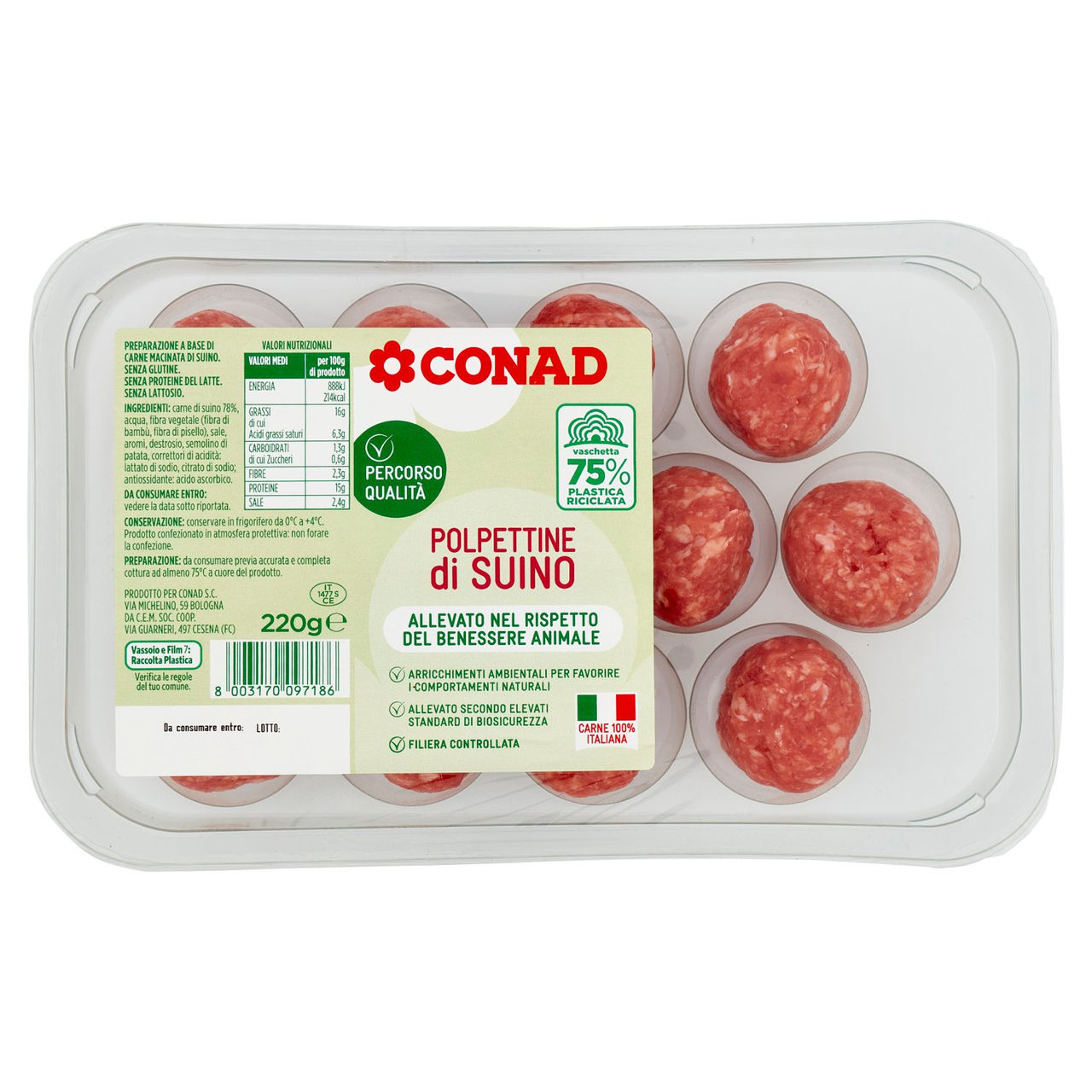 CONAD Percorso Qualità Polpettine di Suino benessere 220 g