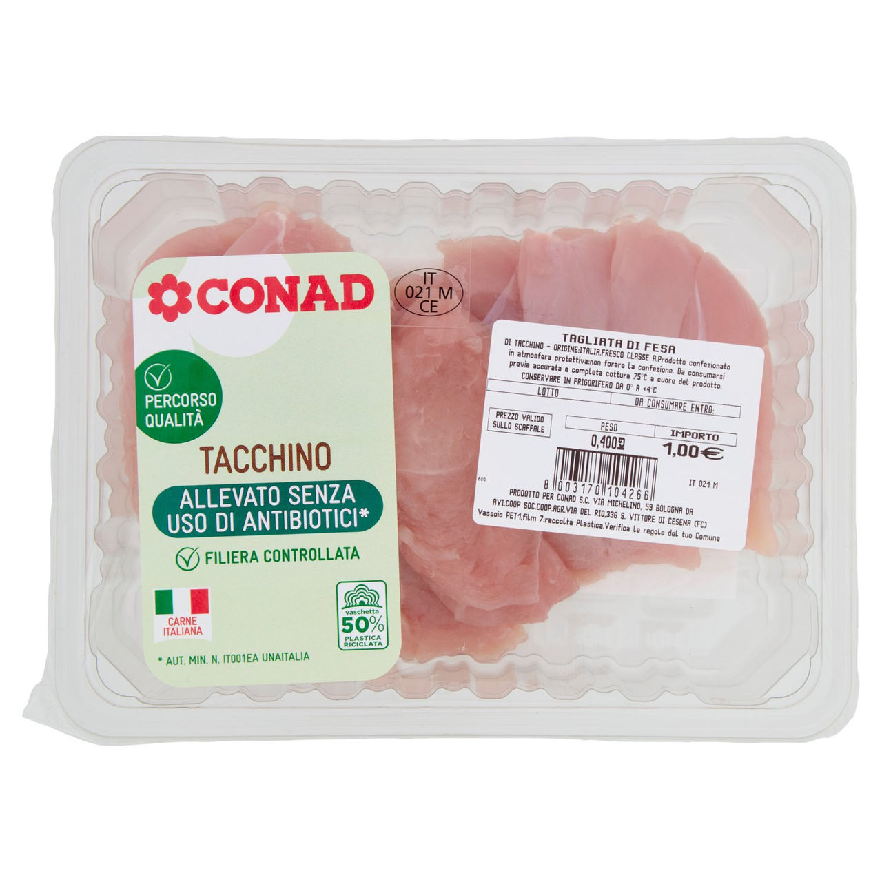 CONAD Percorso Qualità Tacchino Allevato Senza Uso di Antibiotici* Tagliata di Fesa 0,400 kg